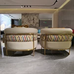 Creamy White & Teal Gradient Velvet Sofa Set with Monogram Jacquard Craftsmanship, Roller Armrests & Gold Stainless Steel Accents